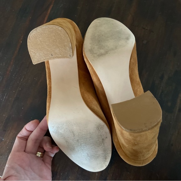 ABLE Suede High Heels Tan Brown Block Heel Sz 10 Round Toe - Picture 8 of 8